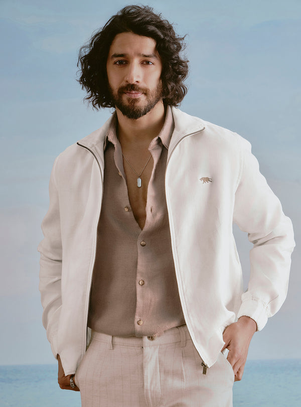 Cloud Off White Linen Bomber