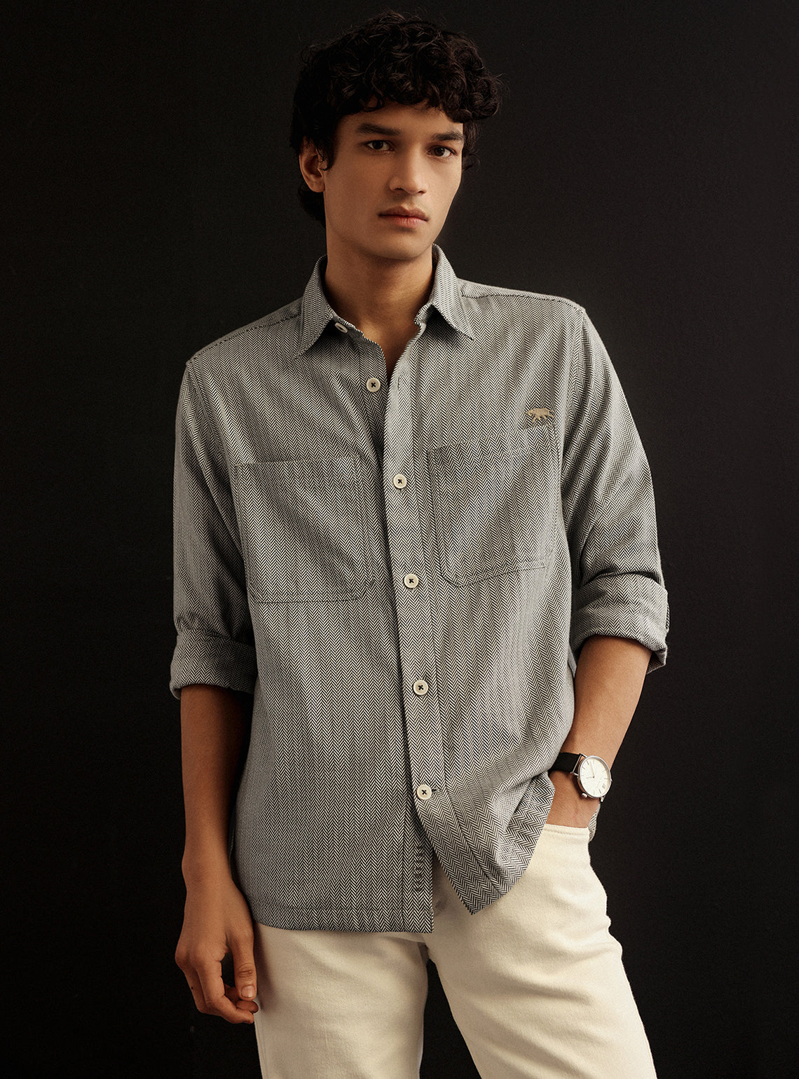 Merlin Green Cotton Melange Overshirt