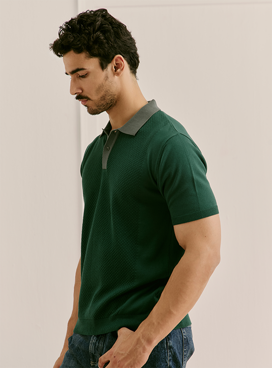 Canopy Green Cotton Structured Knit Polo