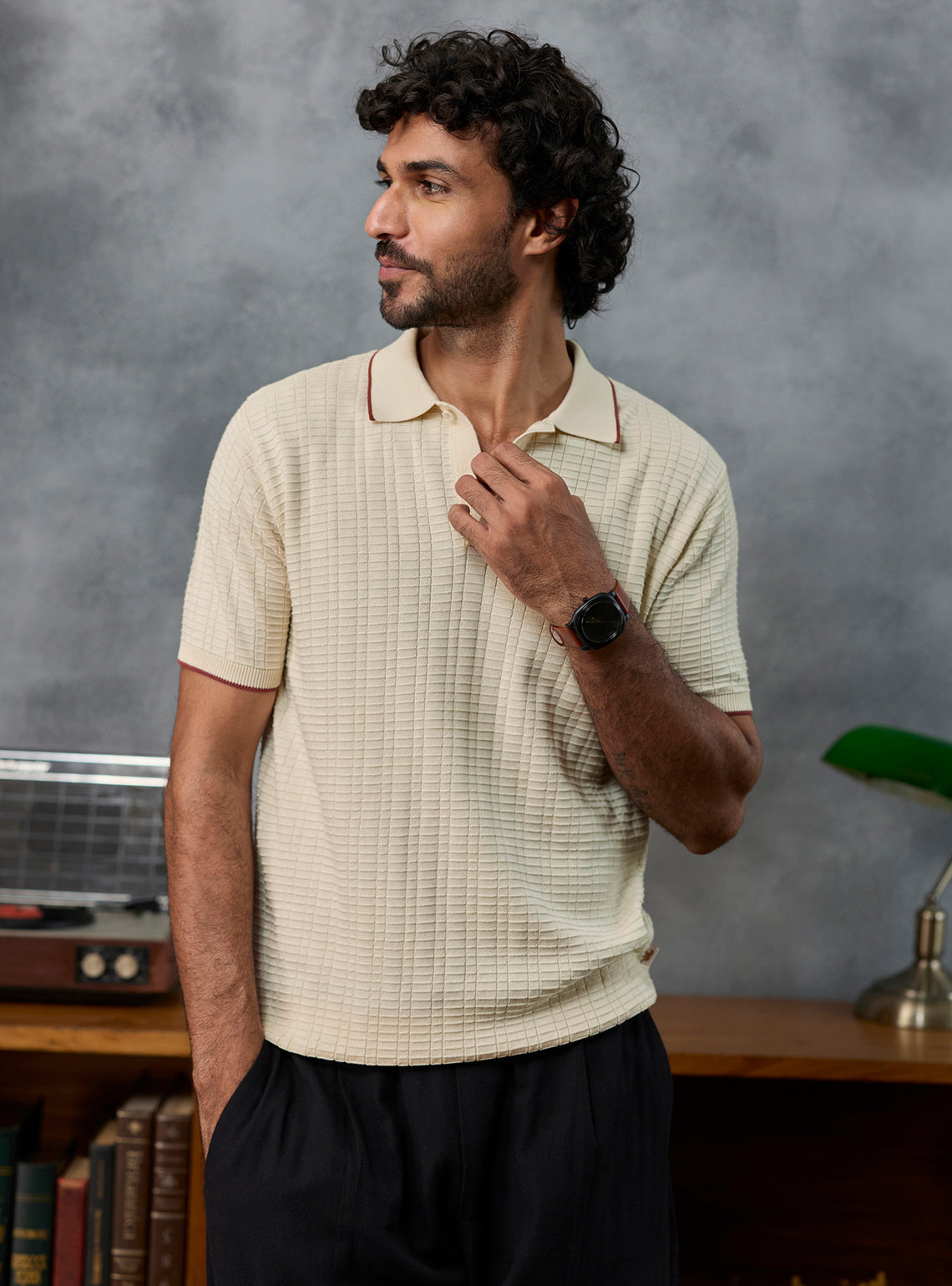 After Hours Off-White Textured Polo