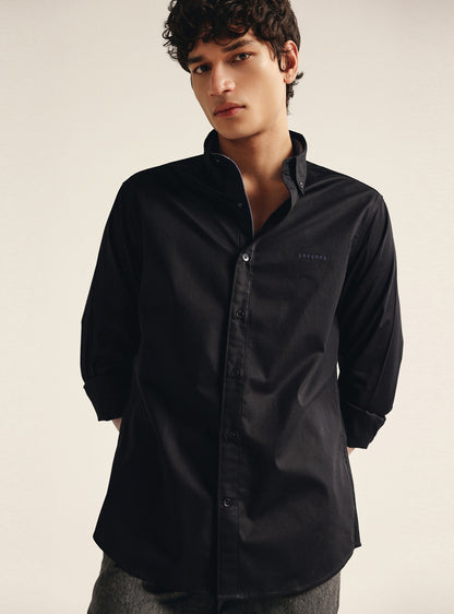 Jet Black Cotton Twill Shirt