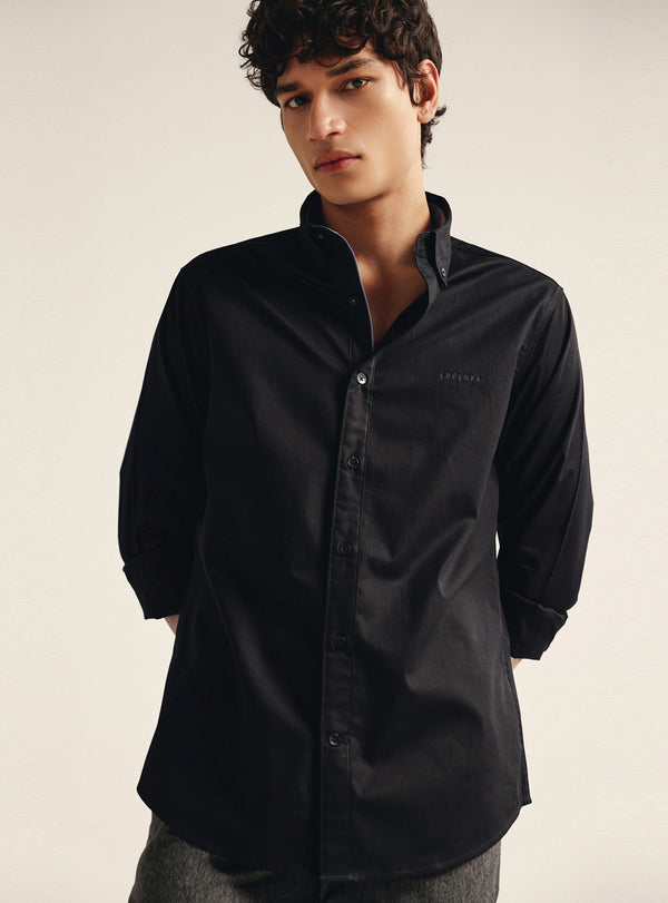 Jet Black Cotton Twill Shirt