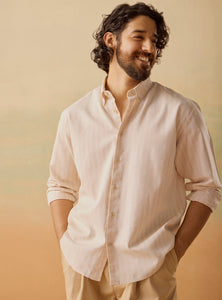 Beige Linen Cotton Stripe Shirt