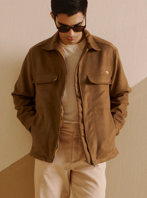 Khaki Tan Poly Rich Suede Jacket