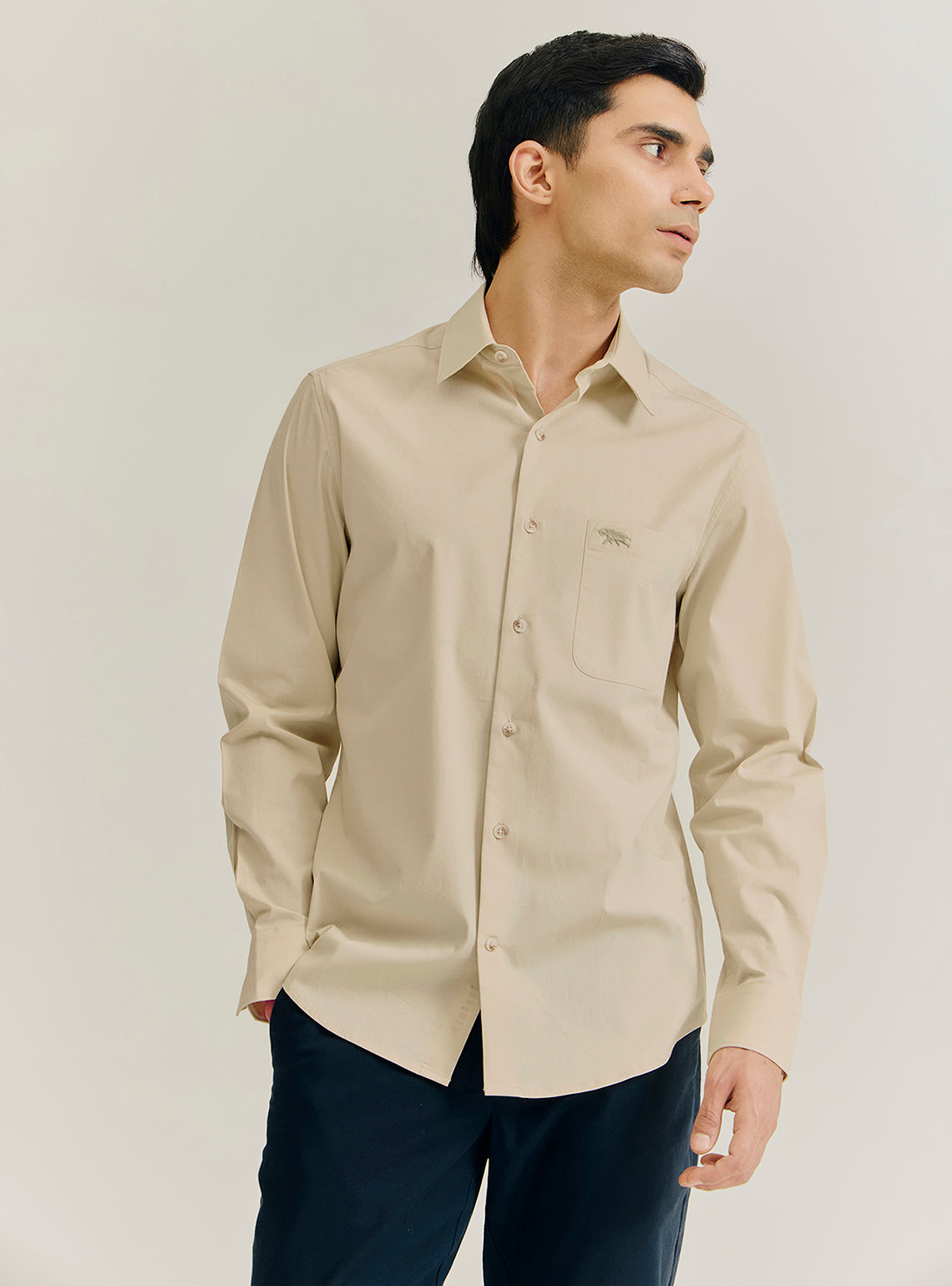 Sand Beige Cotton Stretch Shirt