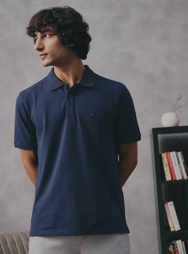 Thyme Navy Cotton Stretch Polo