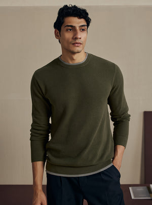 Moss Olive Honeycomb Cotton Pullover