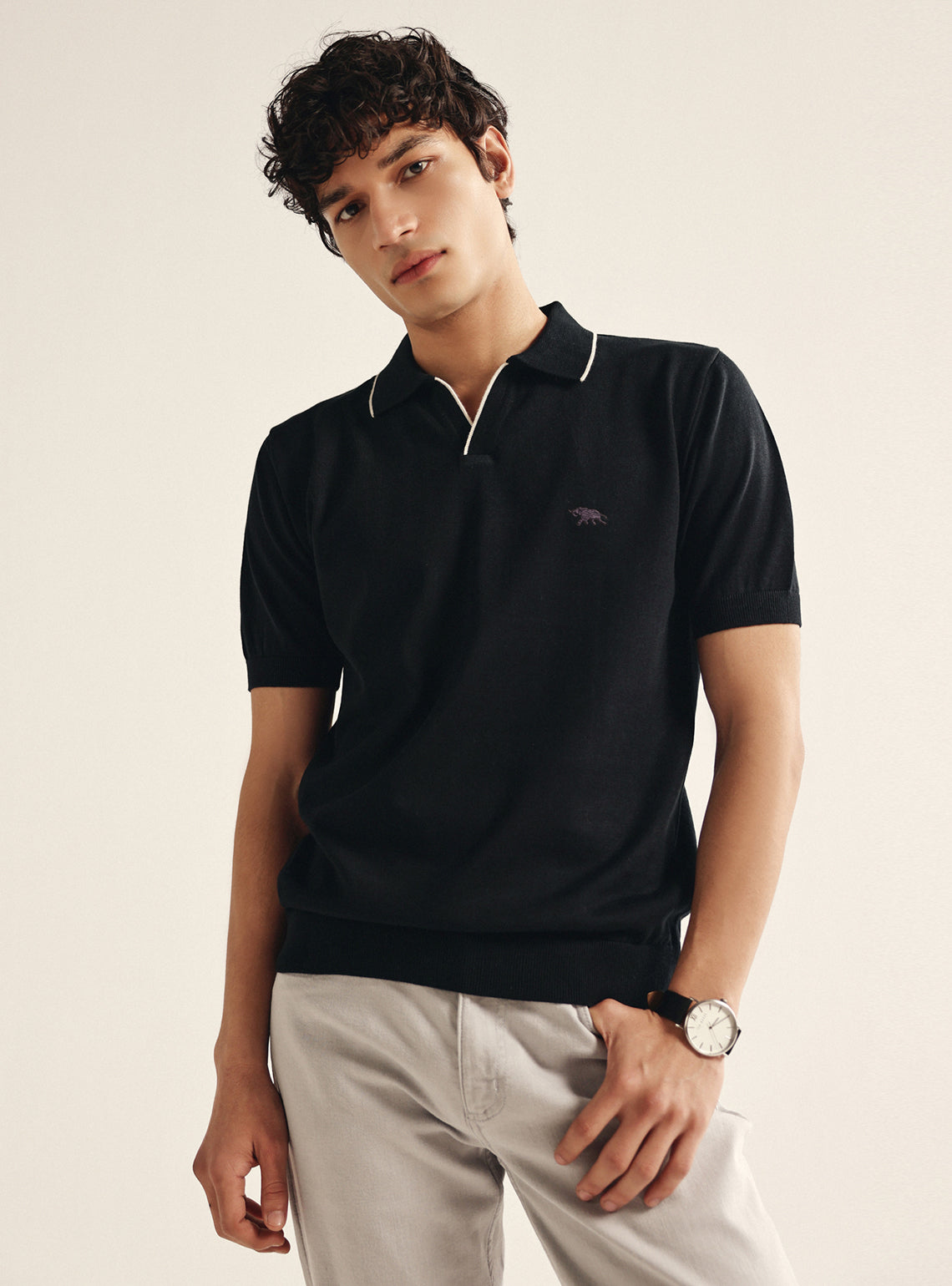Bespoke Black Cotton Polo Shirt