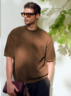 Noir Brown Cotton Pointelle Crew