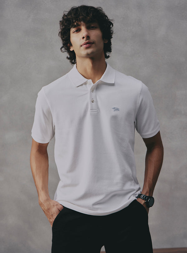 Basil White Cotton Stretch Polo