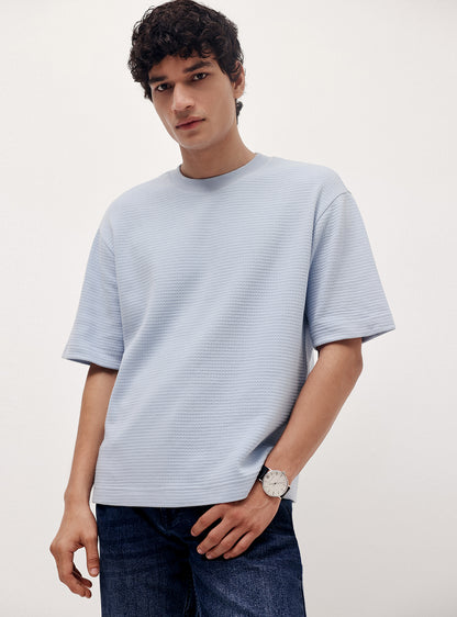 Sky Blue Cotton Jacquard Crew
