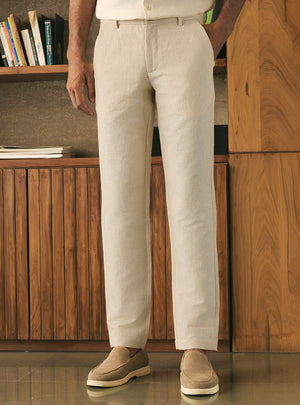 Dune Beige Linen Stripe Trousers