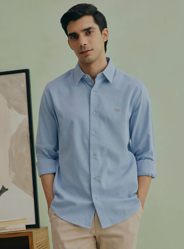 Hibiscus Blue Cotton Slub Shirt