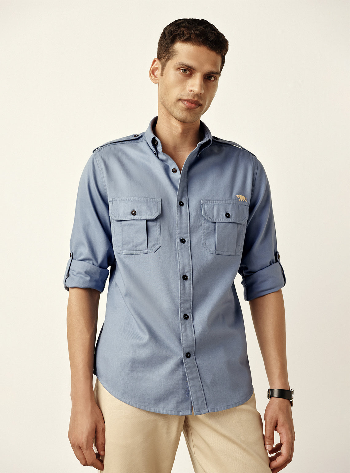 Deep Blue Cotton Twill Utility Shirt
