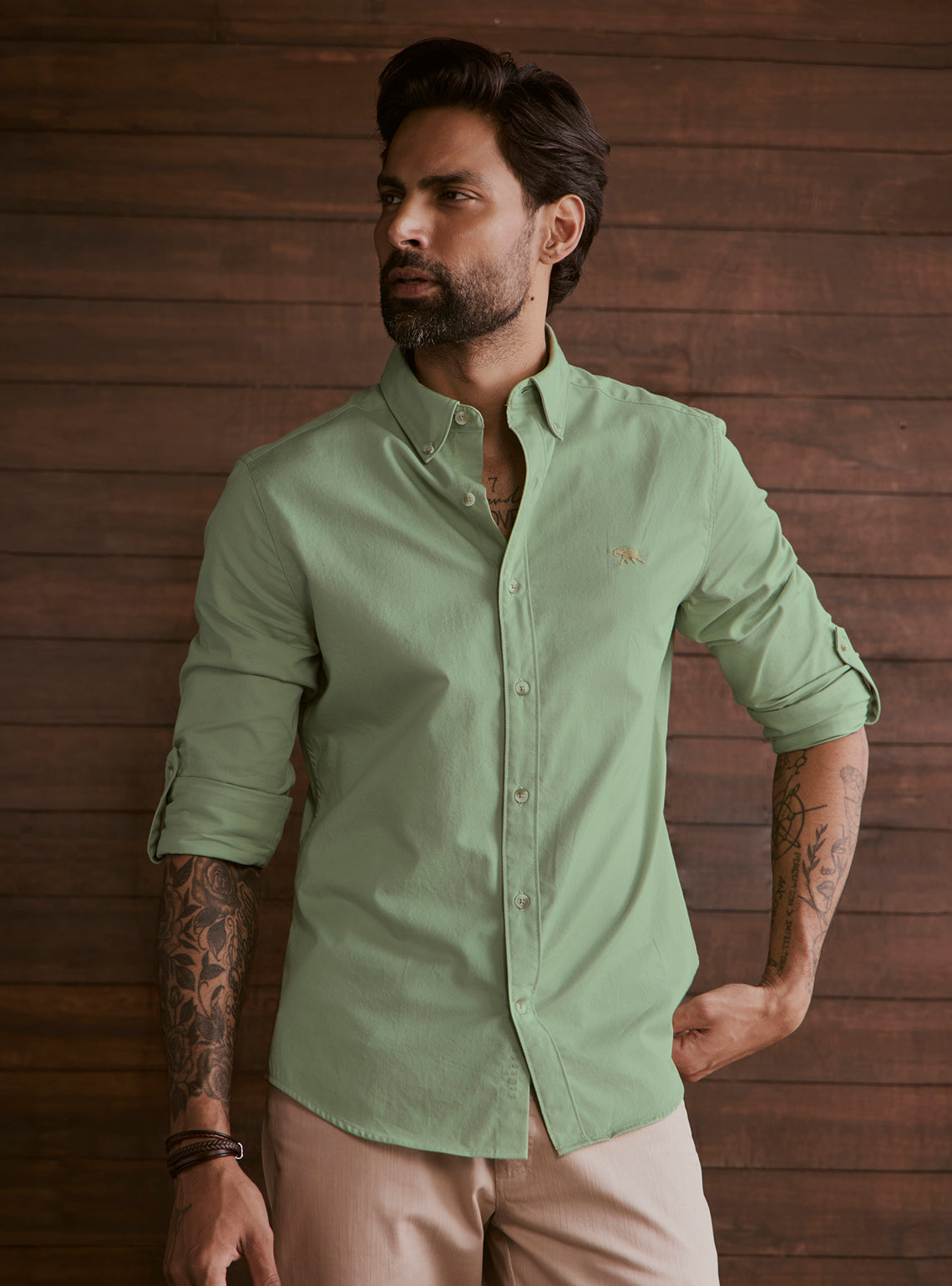 Mineral Green Cotton Twill Shirt
