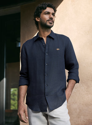 Prussian Navy European Linen Shirt