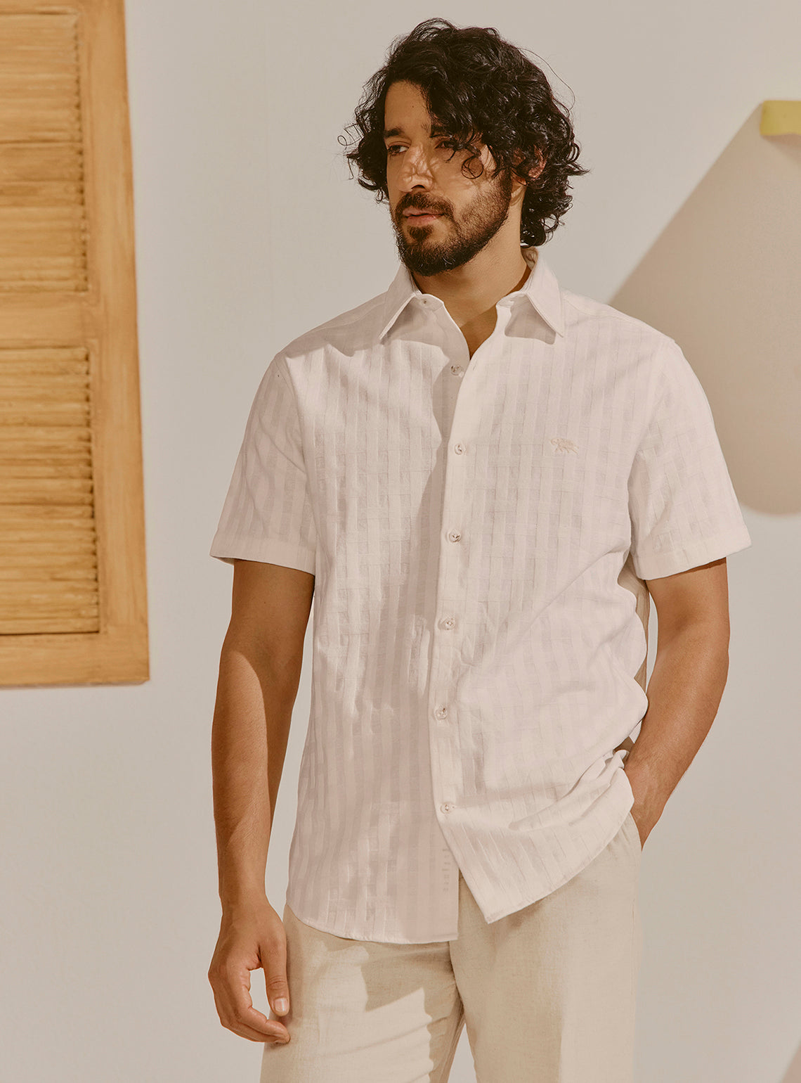Tivat Off-White Cotton Dobby Shirt