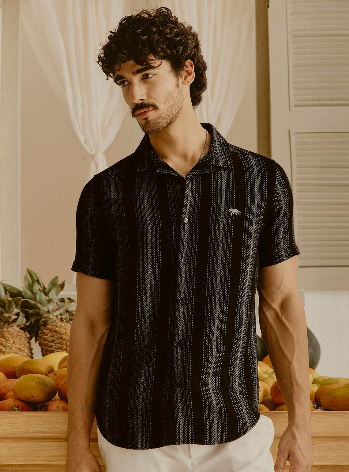 Portofino Black Cotton Stripe Shirt