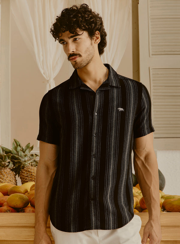 Portofino Black Cotton Stripe Shirt