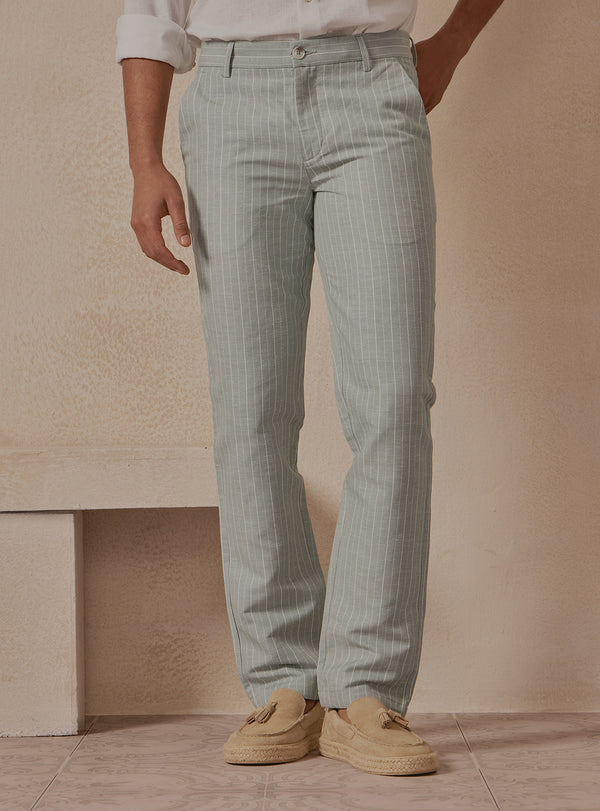 Harbour Green Linen Stripe Trousers