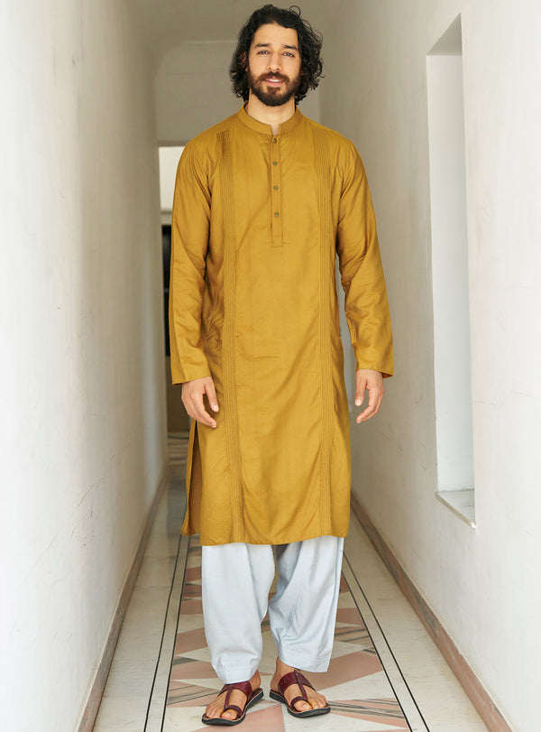 Manjal Yellow Viscose Silk Kurta