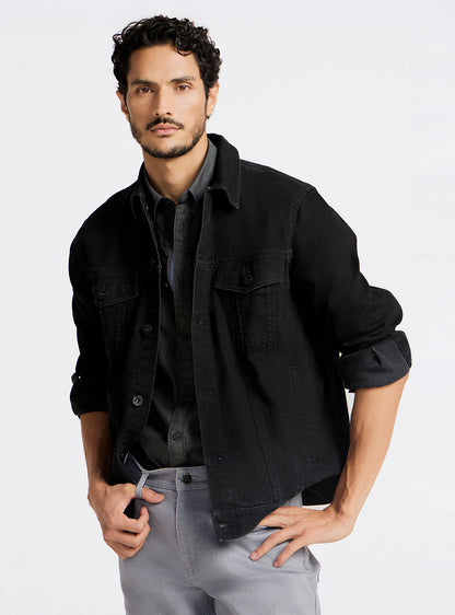 Obsidian Black Cotton Blend Denim Jacket