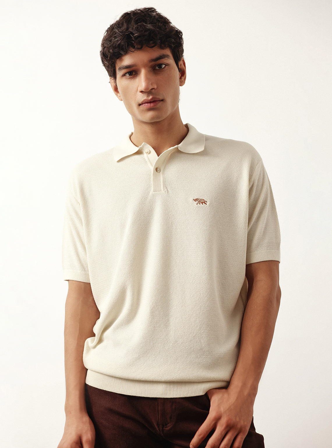Pearl Off White Cotton Viscose Polo