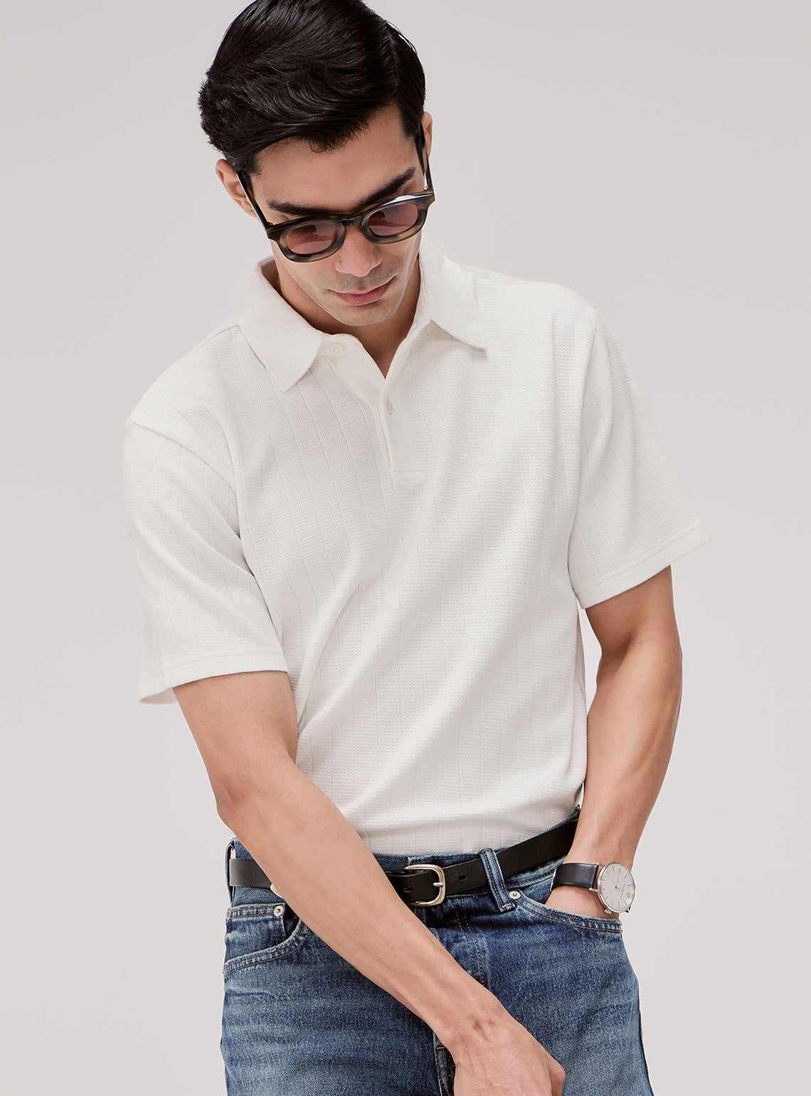Porcelain White Cotton Polo