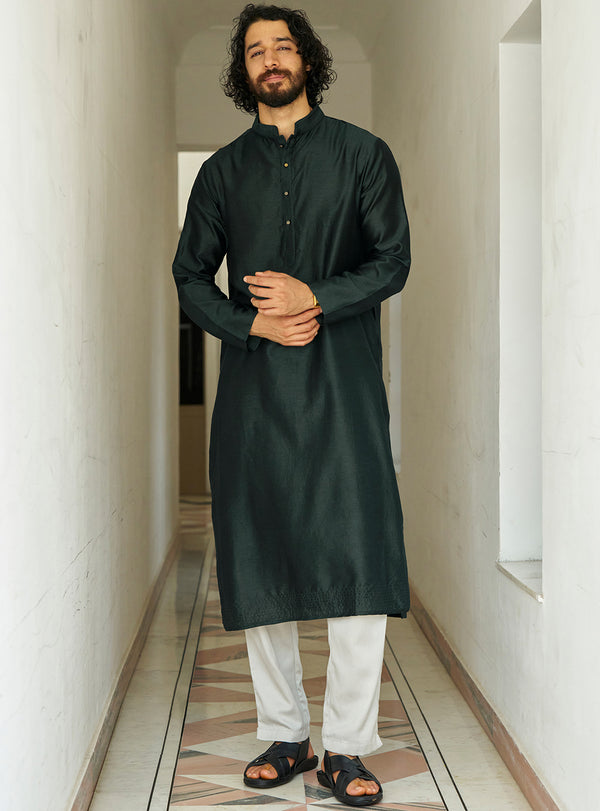 Vyan Green Cotton Silk Kurta