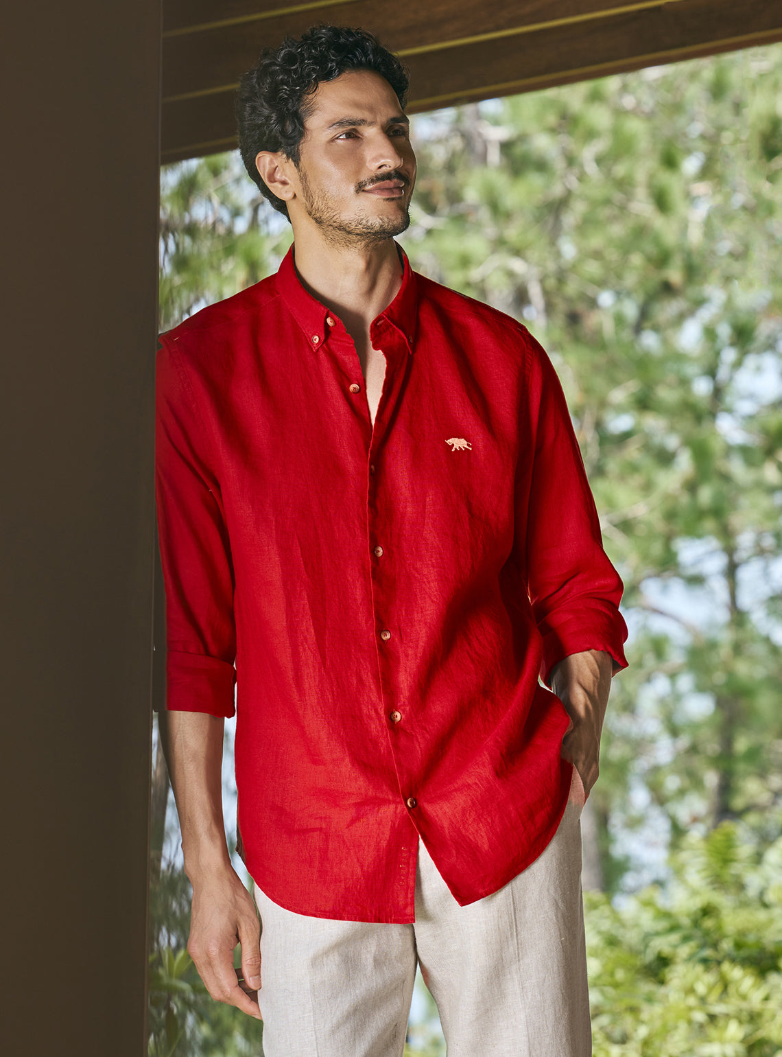 Garnet Red Linen Shirt