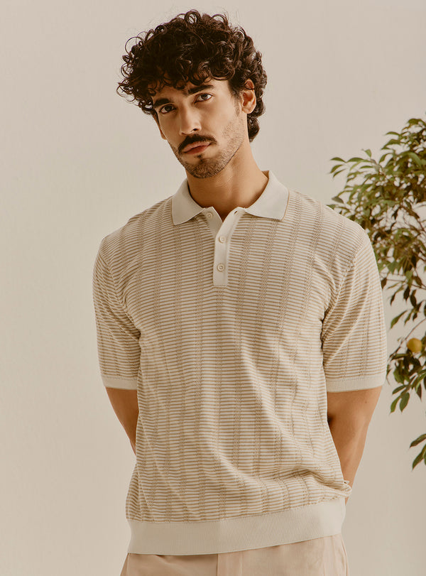 Mykonos Off-White Cotton Knit Polo