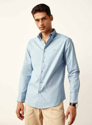 Essential True Blue Cotton Stretch Oxford Shirt