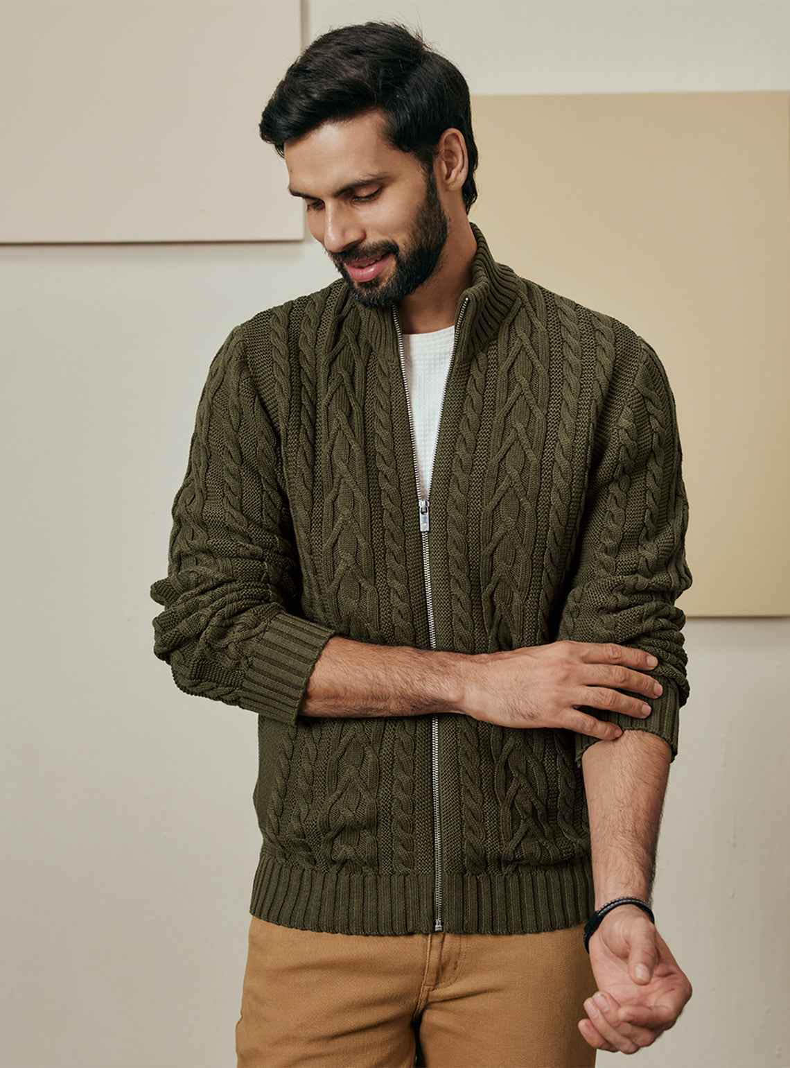 Moss Olive Cotton Cables Jacket