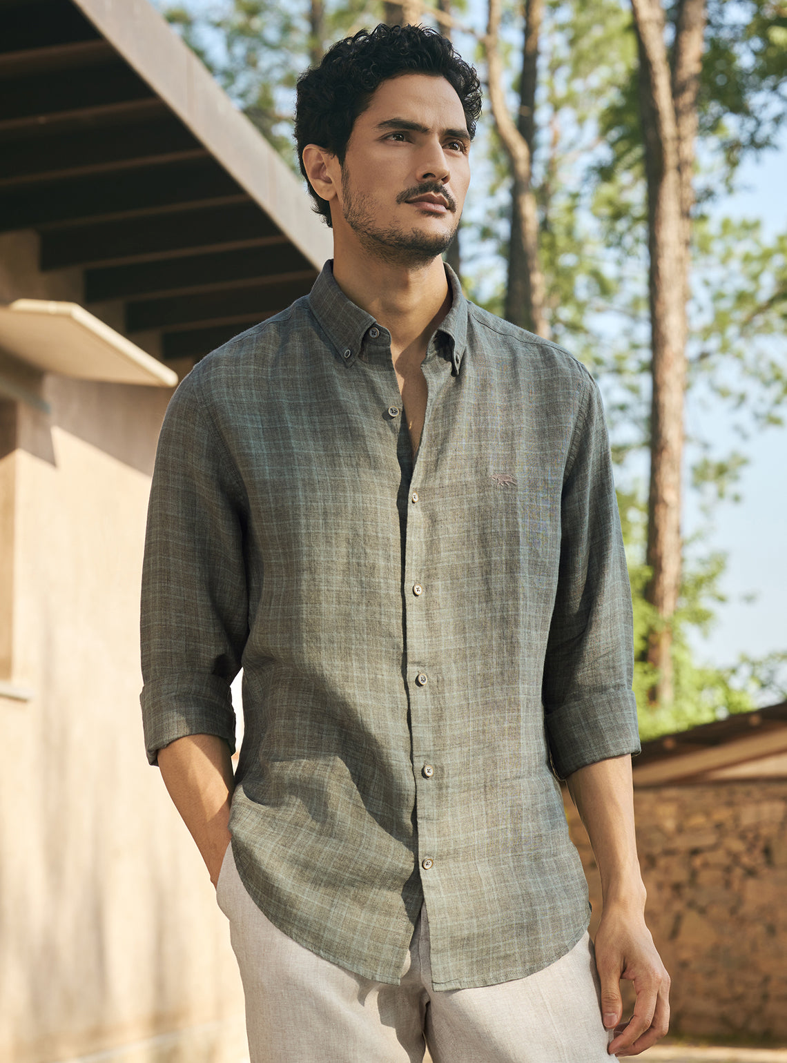 Fern Green Check Linen Shirt