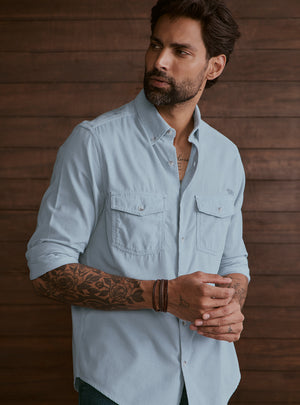 Glacier Blue Cotton Tencel Corduroy Shirt