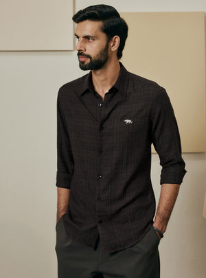 Espresso Brown Melange Check Cotton Shirt