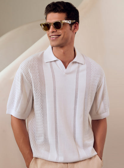 Titan White Cotton Pointelle Polo