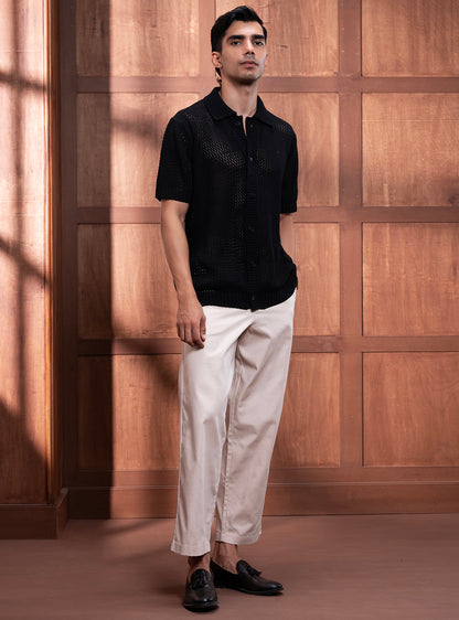 Bunker Black Cotton Blend Knit Shirt