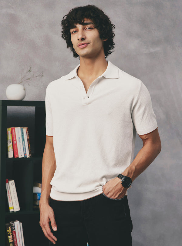 Cream Off White Cotton Polo