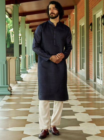 Indh Navy Bangalore Silk Kurta