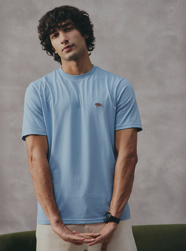 Azure Blue Cotton Blend Crewneck
