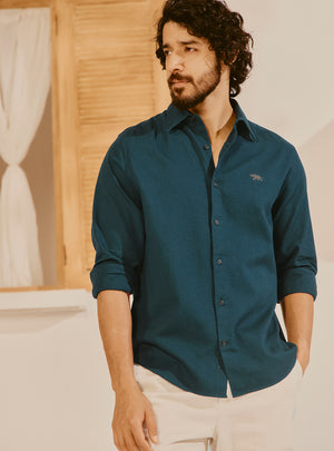 Budva Teal Cotton Dobby Shirt