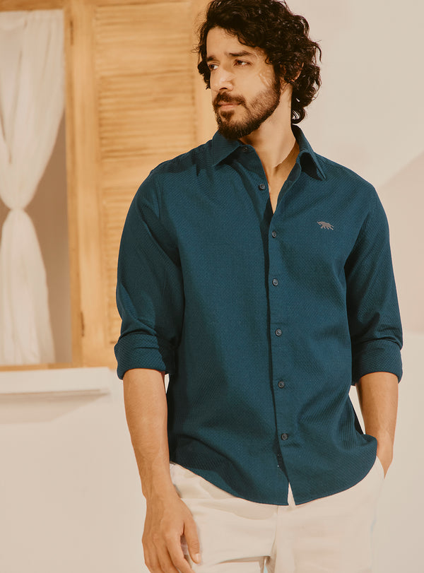 Budva Teal Cotton Dobby Shirt