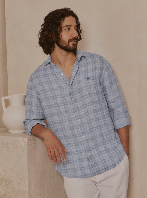 Harbour Blue Linen Check Shirt