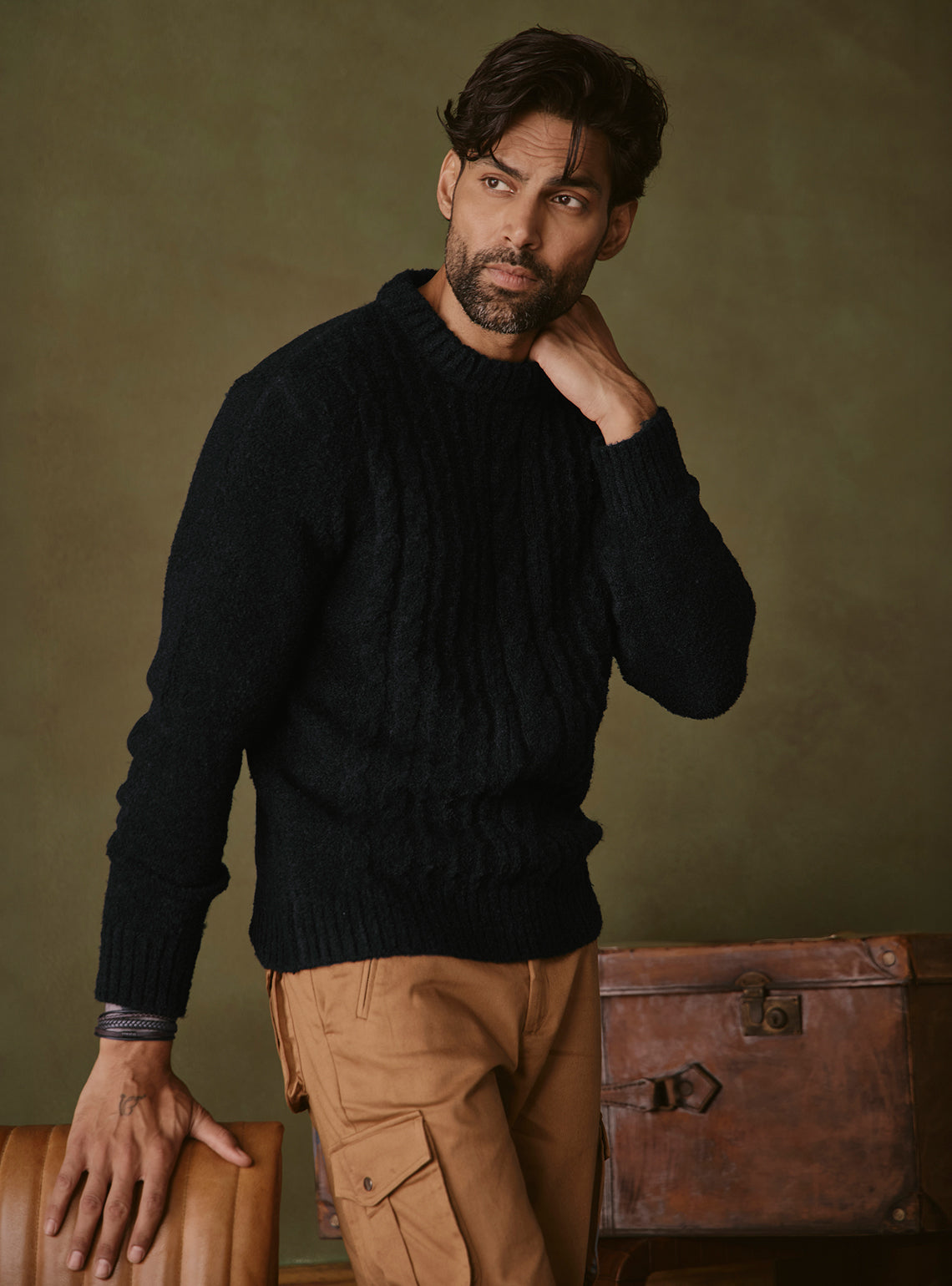 Onyx Black Cable Pullover