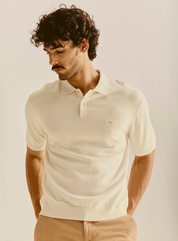 Bodrum Off-White Cotton Knit Polo