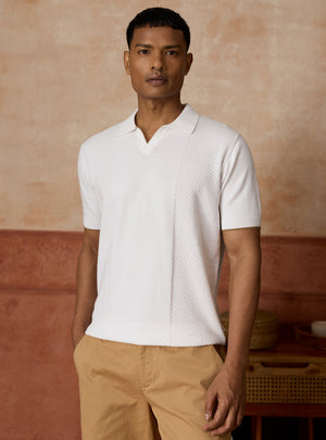 Serein White Cotton Open-Neck Polo