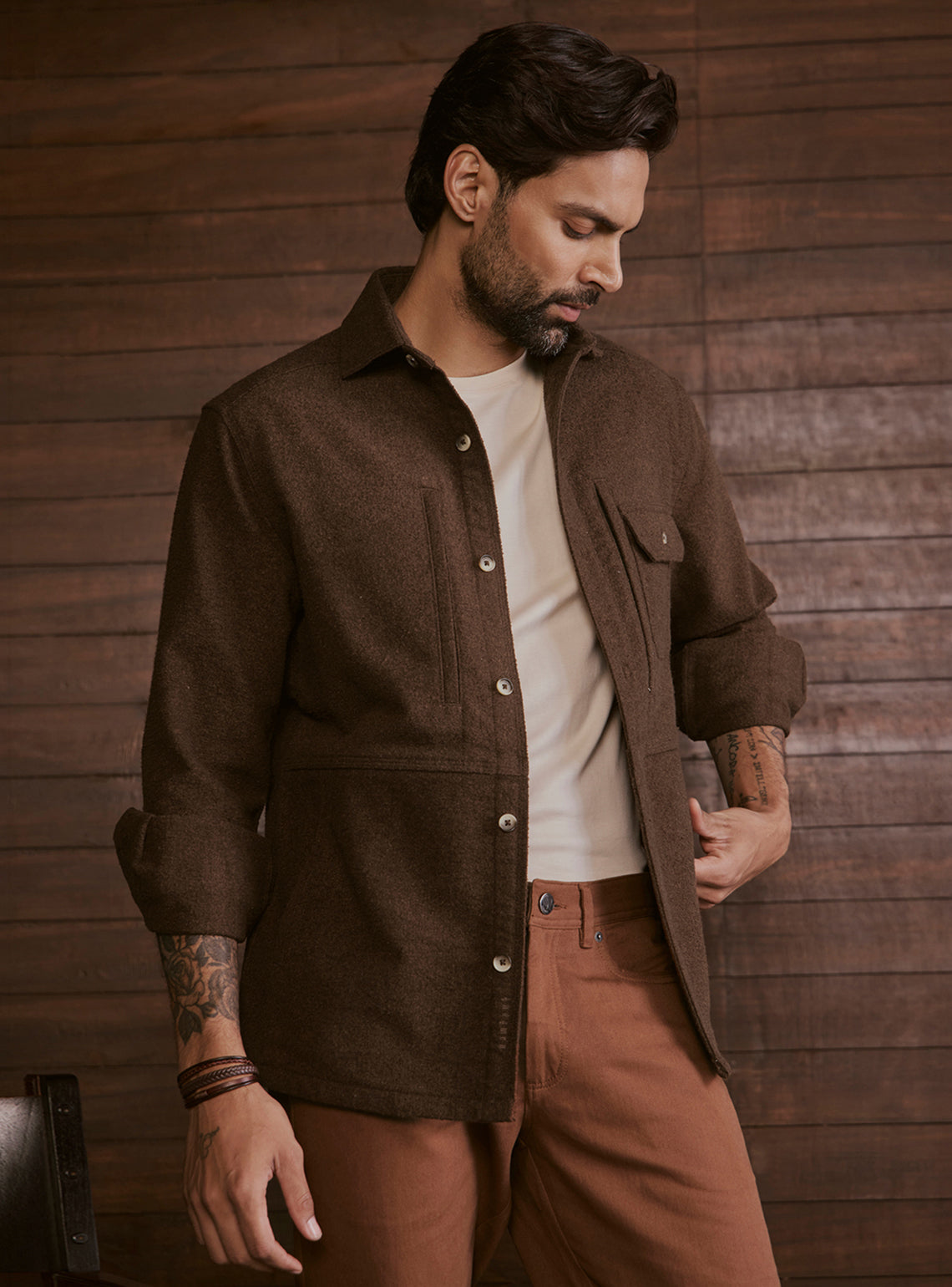 Woodland Brown Poly Blend Terry Overshirt