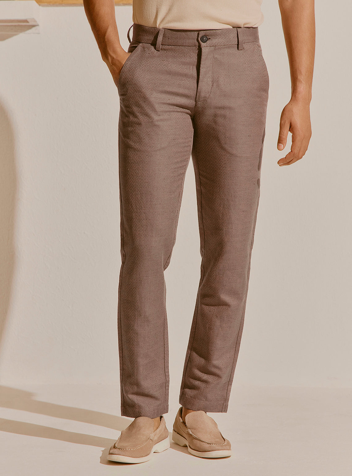 Malaga Brown Cotton Linen Trouser