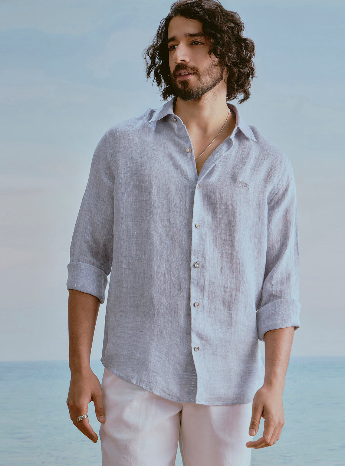 Harbour Blue Linen Dobby Shirt